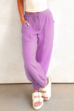 Load image into Gallery viewer, Lilac Drawstring Waist Patchwork Solid Color Jogger Pants