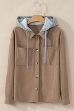 Load image into Gallery viewer, Black Hooded Drawstring Pockets Corduroy Shacket - Fashion Queen
