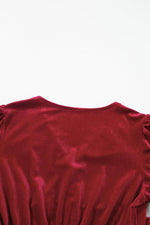 Load image into Gallery viewer, Black Velvet Buttoned Puff Sleeve V Neck Split Midi Dress - Fashion Queen