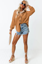 Load image into Gallery viewer, Black Waffle Knit Button Up Casual Shirt - Fashion Queen