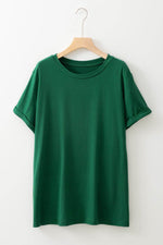 Load image into Gallery viewer, White Round Neck Rolled Sleeve Plus Size T-shirt - Fashion Queen