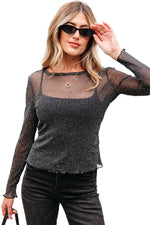 Load image into Gallery viewer, Black Metallic Glitter Mesh Long Sleeve Top
