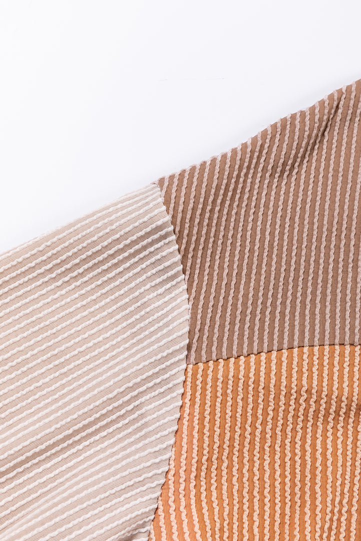 Multicolor Color Block Long Sleeve Ribbed Loose Top