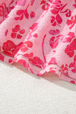 Load image into Gallery viewer, Pink Floral Puff Sleeve Split Neck Lightweight Blouse - Fashion Queen - 11