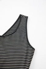 Load image into Gallery viewer, Black Stripe Criss Cross Side Slits Slim Fit Sleeveless Midi Dress - Fashion Queen
