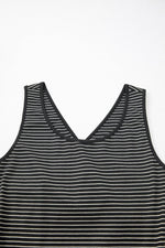 Load image into Gallery viewer, Black Stripe Criss Cross Side Slits Slim Fit Sleeveless Midi Dress - Fashion Queen