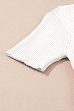 Load image into Gallery viewer, Black V Neck Ribbed Knit Lightweight Short Sleeve Sweater - Fashion Queen