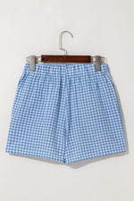 Load image into Gallery viewer, blue Red Plaid Gingham Printed High Waist Shorts - Fashion Queen - 5