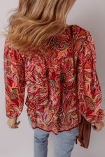 Load image into Gallery viewer, Multicolour Ethnic Paisley Print Tassel Tie Puff Sleeve Boho Blouse - Fashion Queen - 2
