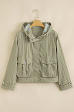 Load image into Gallery viewer, Laurel Green Zipped Pocket Cropped Hooded Utility Jacket