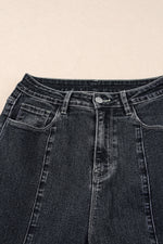 Load image into Gallery viewer, Dark Blue Plain Seam Detail Flared Bottom Ankle Length Jeans