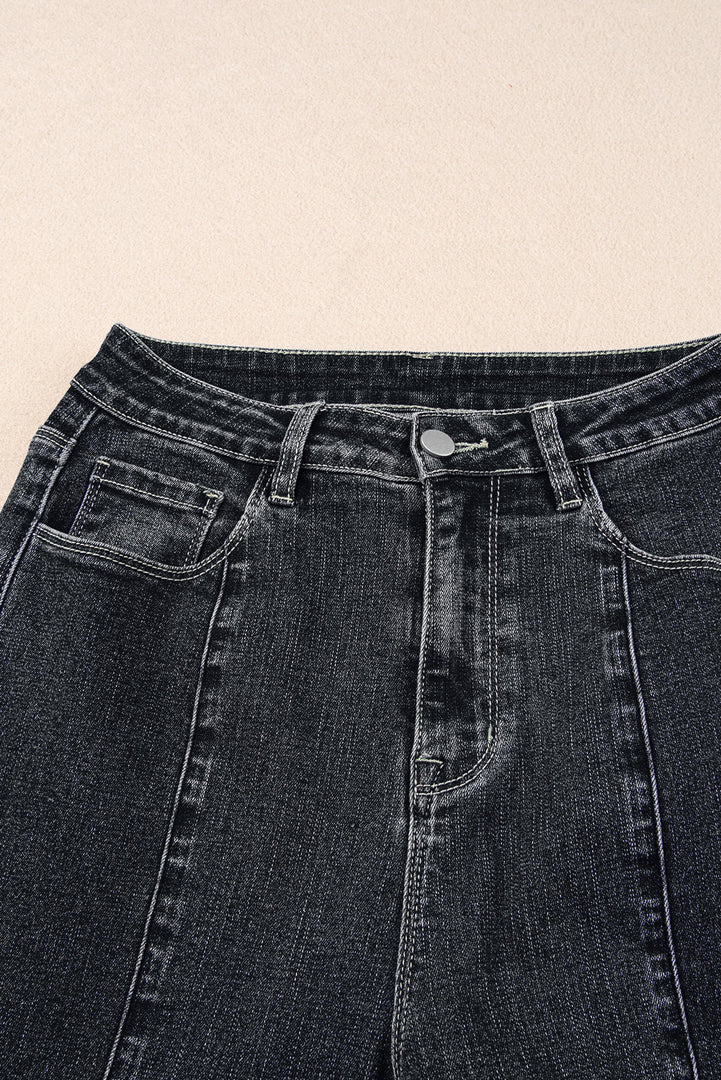 Dark Blue Plain Seam Detail Flared Bottom Ankle Length Jeans