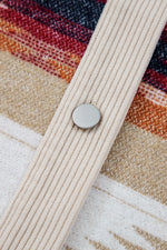 Load image into Gallery viewer, Multicolour Western Aztec Striped Patchwork Double Flap Pocket Raw Hem Shacket