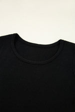 Load image into Gallery viewer, Black Ribbed Knit Cold Shoulder Sweater - Fashion Queen - 7
