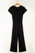 Load image into Gallery viewer, Parchment Solid Color Ribbed Short Sleeve Wide Leg Jumpsuit - Fashion Queen