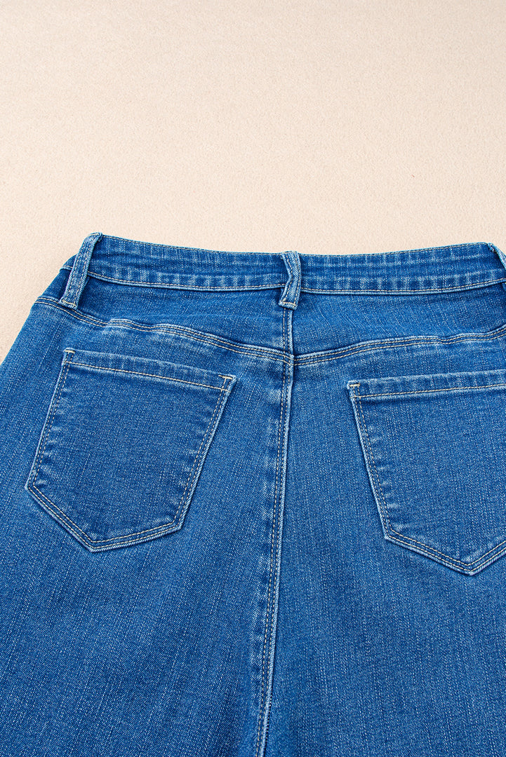 Dark Blue Plain Seam Detail Flared Bottom Ankle Length Jeans - Fashion Queen -  23