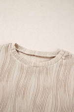 Load image into Gallery viewer, White Textured Wavy Round Neck Long Sleeve Top - Fashion Queen