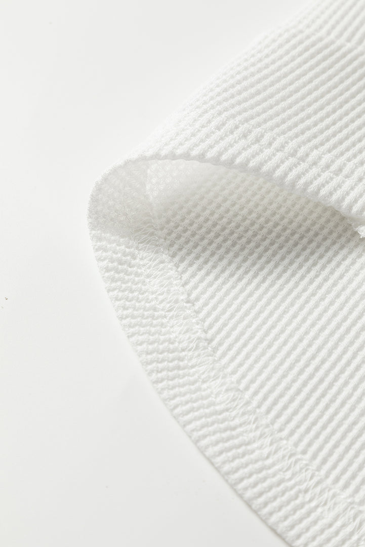 White Rounded Hem Waffle Long Sleeve Top