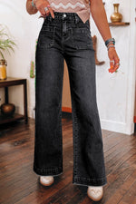 Load image into Gallery viewer, Black Wide Leg Pocketed High Waist Jeans
