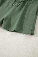 Load image into Gallery viewer, Black Button Drawstring Hooded Pullover and Casual Short Set