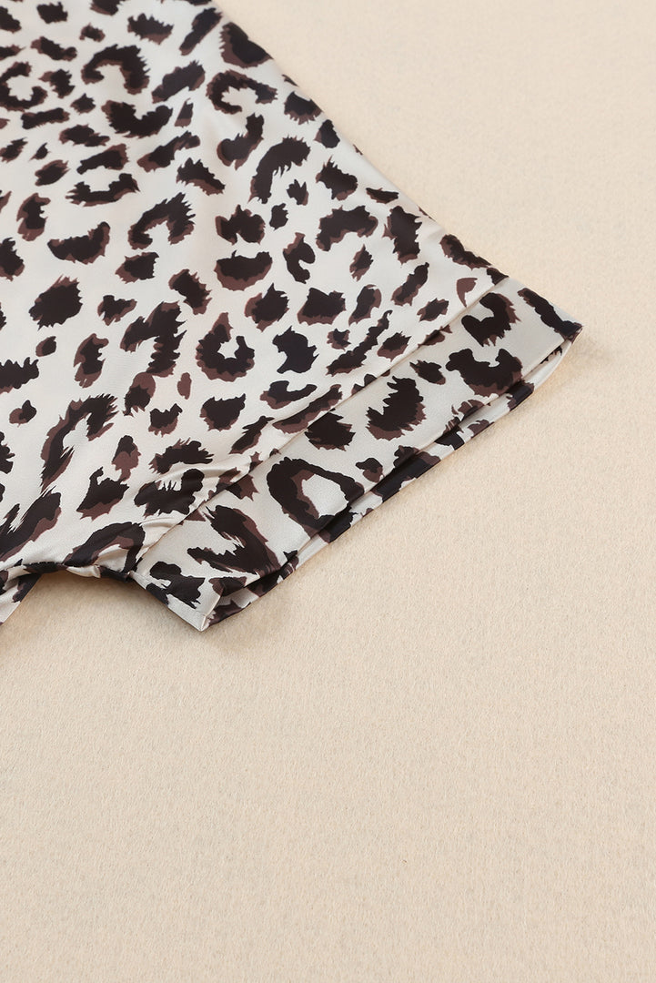 Khaki Contrast Leopard Color Block Blouse