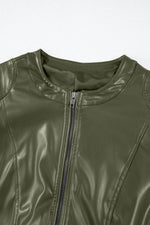 Load image into Gallery viewer, Black Solid Faux Leather Zipper Slim Fit Bomber Jacket - Fashion Queen