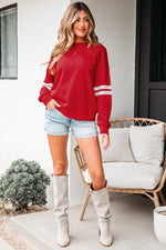 Load image into Gallery viewer, Fiery Red Varsity Striped Detail Drop Shoulder Oversized Sweatshirt