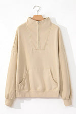 Load image into Gallery viewer, Light Grey Zip-up Stand Neck Kangaroo Pocket Sweatshirt - Fashion Queen