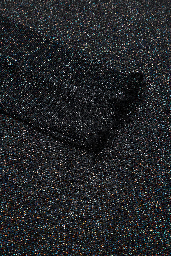 Black Metallic Glitter Mesh Long Sleeve Top - Fashion Queen -  9