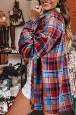 Load image into Gallery viewer, Red Plaid Print Loose Vintage Shirt