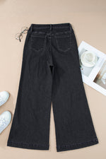Load image into Gallery viewer, Dark Blue Plain Seam Detail Flared Bottom Ankle Length Jeans