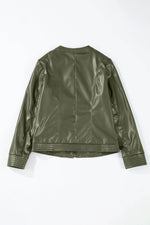 Load image into Gallery viewer, Black Solid Faux Leather Zipper Slim Fit Bomber Jacket - Fashion Queen
