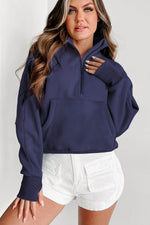 Load image into Gallery viewer, Bonbon Fleece Lined Zip Up Stand Collar Thumbhole Sleeve Sweatshirt - Fashion Queen