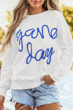Load image into Gallery viewer, Black Tinsel Game Day Drop Shoulder Graphic Sweatshirt - Fashion Queen
