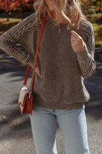 Load image into Gallery viewer, Dark Brown Contrast Cable Knit Sleeve Casual Sweater - Fashion Queen - 7