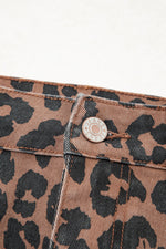 Load image into Gallery viewer, Brown Leopard Denim Frayed Split Denim Midi Skirt - Fashion Queen - 6