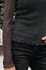 Load image into Gallery viewer, Black Metallic Glitter Mesh Long Sleeve Top