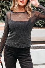 Load image into Gallery viewer, Black Metallic Glitter Mesh Long Sleeve Top