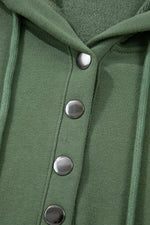 Load image into Gallery viewer, Black Button Drawstring Hooded Pullover and Casual Short Set