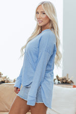 Load image into Gallery viewer, Myosotis Notched Neck Terry Raw Hem Long Sleeve Top