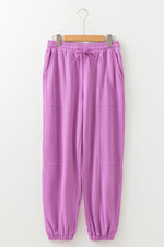 Load image into Gallery viewer, Lilac Drawstring Waist Patchwork Solid Color Jogger Pants