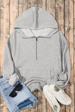 Load image into Gallery viewer, Light Grey Solid Kangaroo Pocket Half Zipper Oversized Hoodie - Fashion Queen