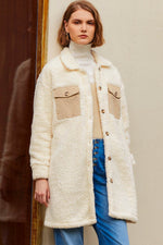 Load image into Gallery viewer, Blue Contrast Flap Pocket Single Breasted Teddy Coat - Fashion Queen