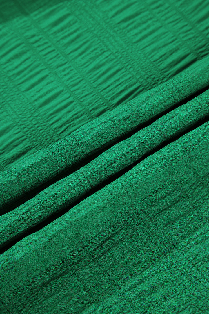 Sail Blue Solid Textured Smocked Puff Short Sleeve High Waist Long Dress - Fashion Queen -  20