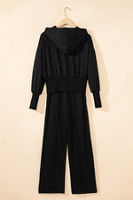 Load image into Gallery viewer, Black Double Zipper Hooded Jacket and Sweatpants Active Set