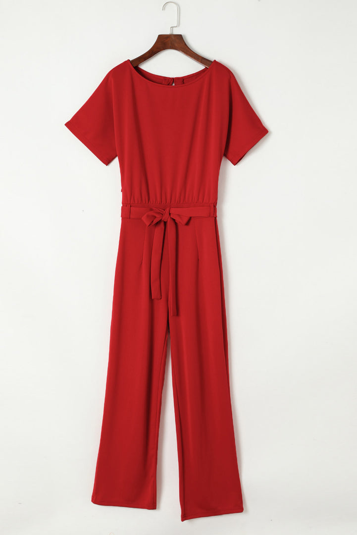 Blue Belted Wide Leg Jumpsuit