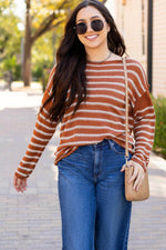 Load image into Gallery viewer, Sky Blue Stripe Drop Shoulder Casual Sweater - Fashion Queen