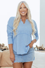 Load image into Gallery viewer, Myosotis Notched Neck Terry Raw Hem Long Sleeve Top