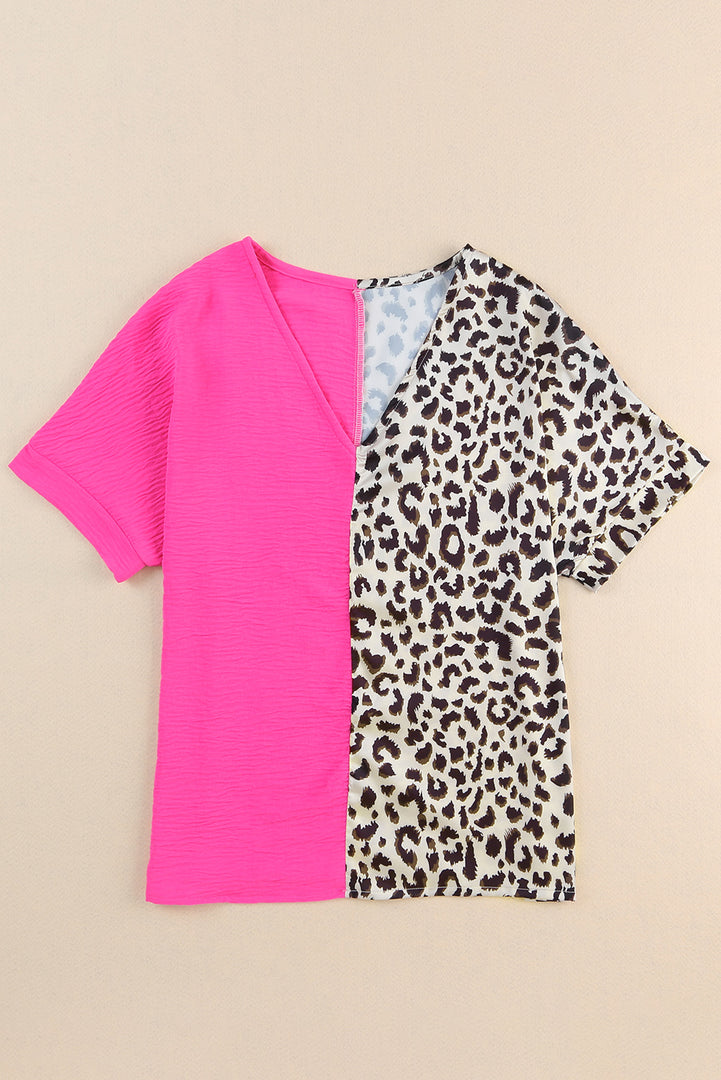 Khaki Contrast Leopard Color Block Blouse