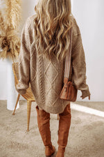 Load image into Gallery viewer, Coffee Cable Knit Drop Shoulder Loose Fit Sweater Dress - Fashion Queen